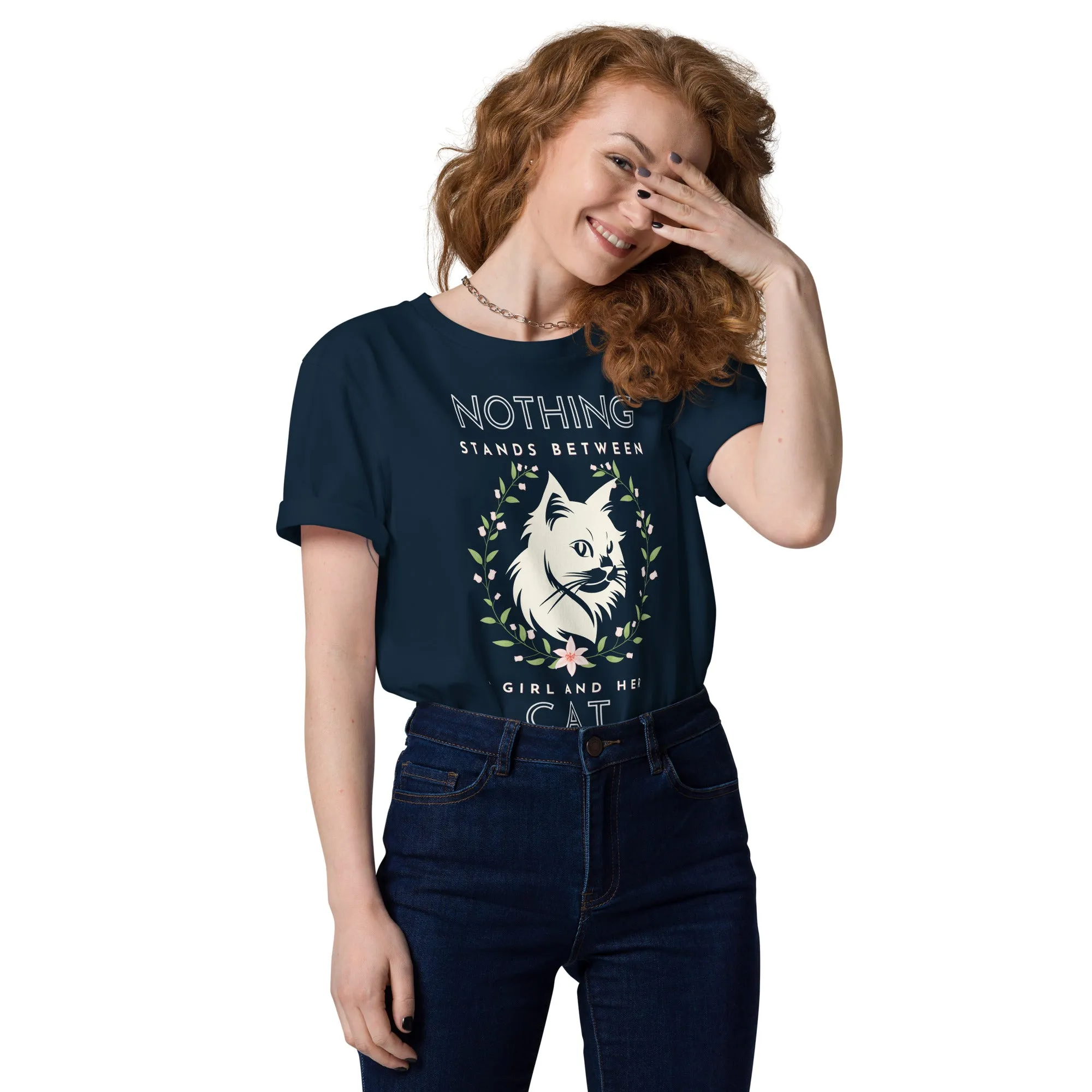 Eco-friendly t-shirt with cat print, Nothing Stands Between