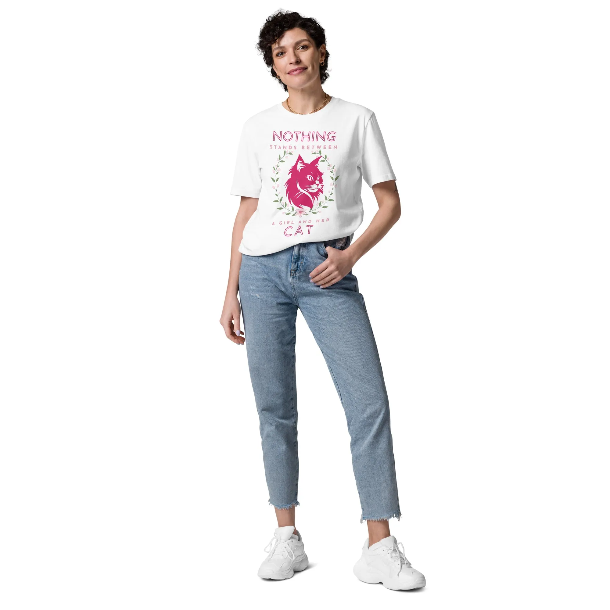 Eco-friendly t-shirt with cat print, Nothing Stands Between