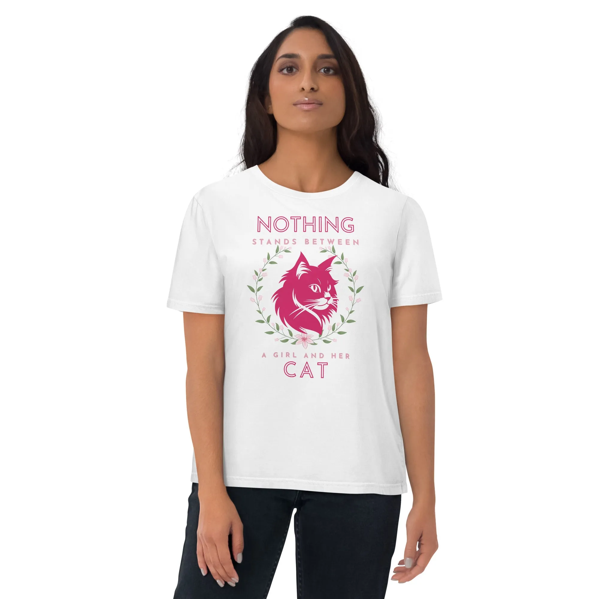 Eco-friendly t-shirt with cat print, Nothing Stands Between