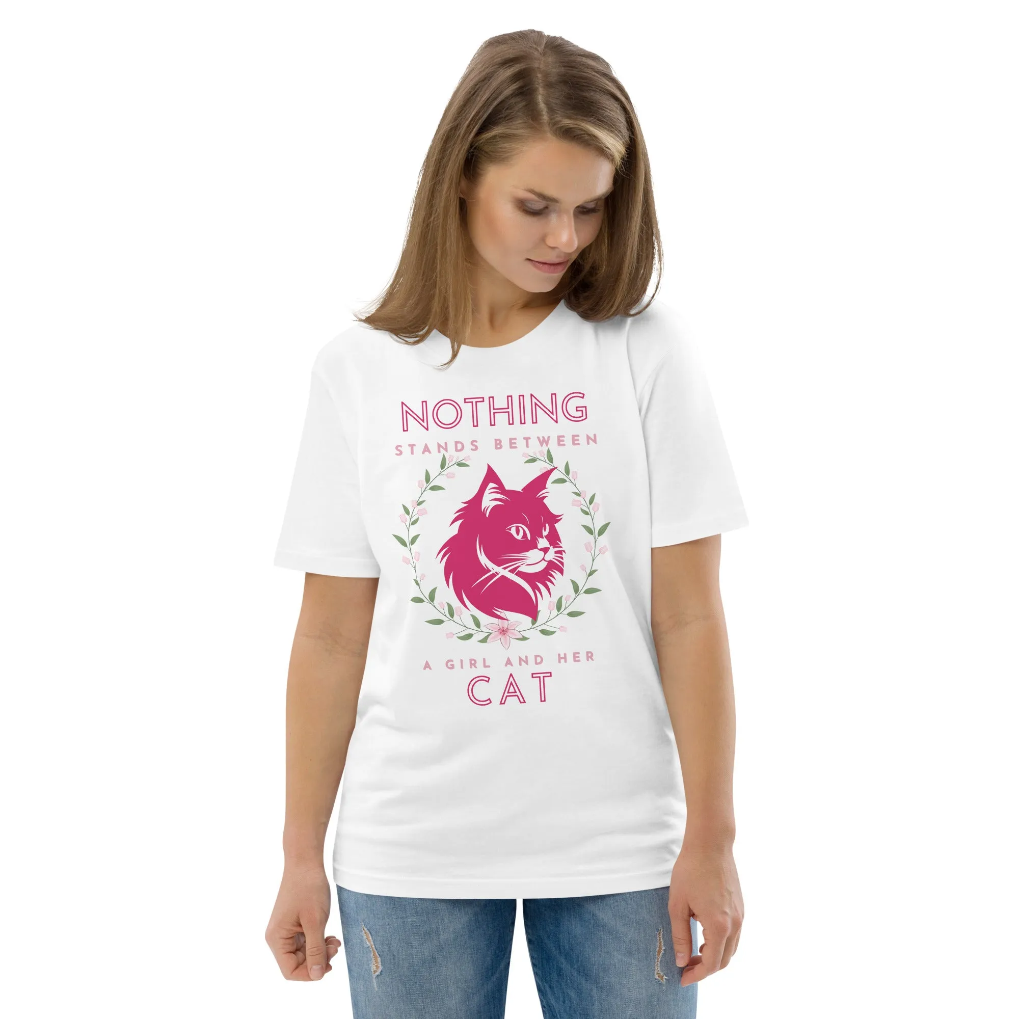 Eco-friendly t-shirt with cat print, Nothing Stands Between