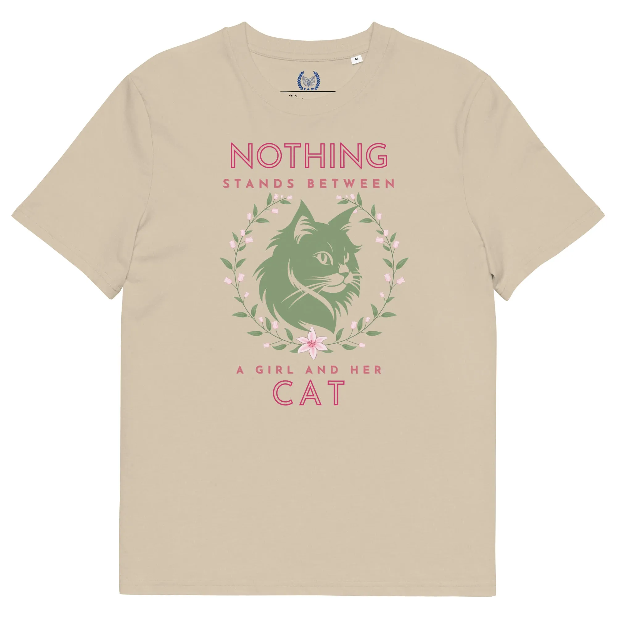 Eco-friendly t-shirt with cat print, Nothing Stands Between