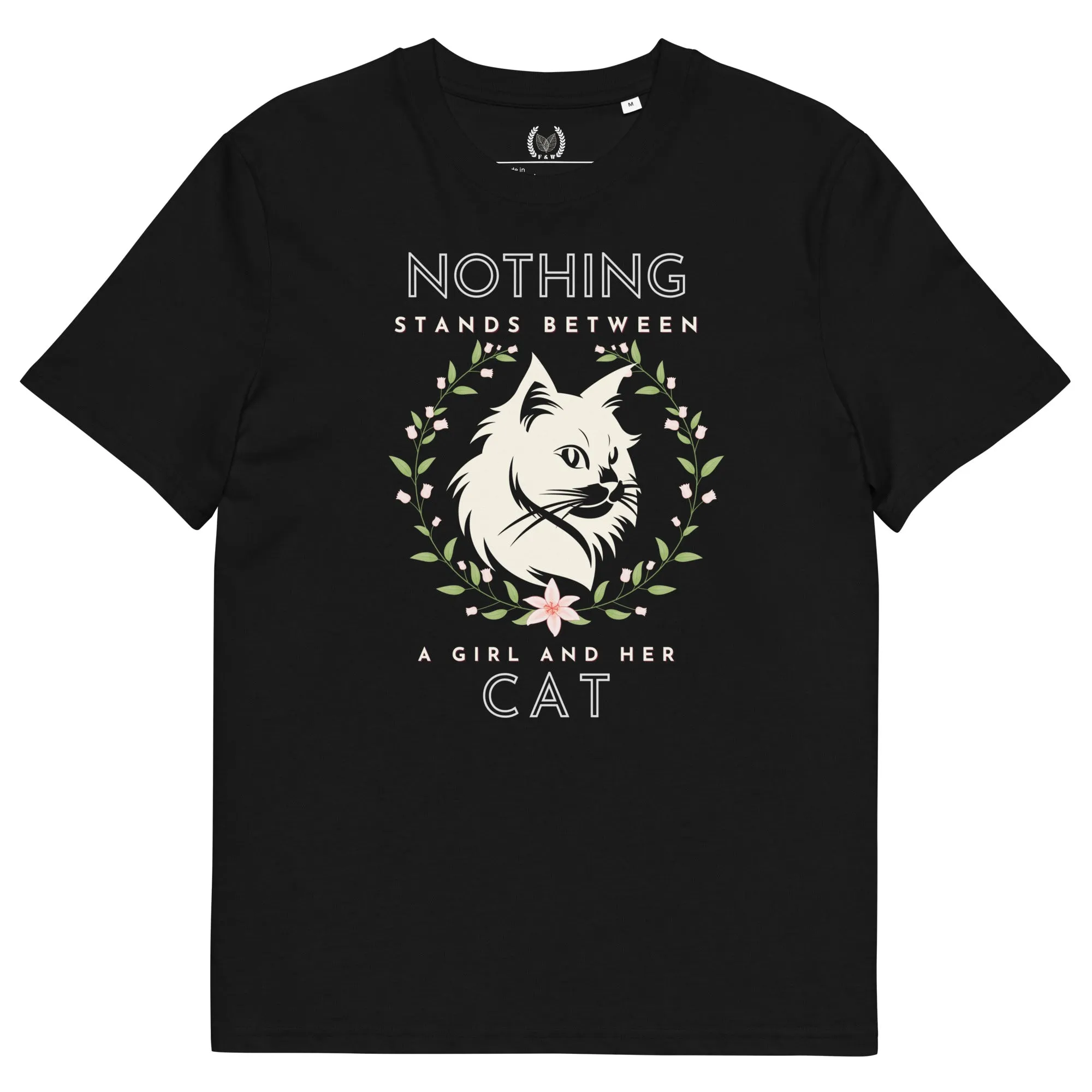 Eco-friendly t-shirt with cat print, Nothing Stands Between