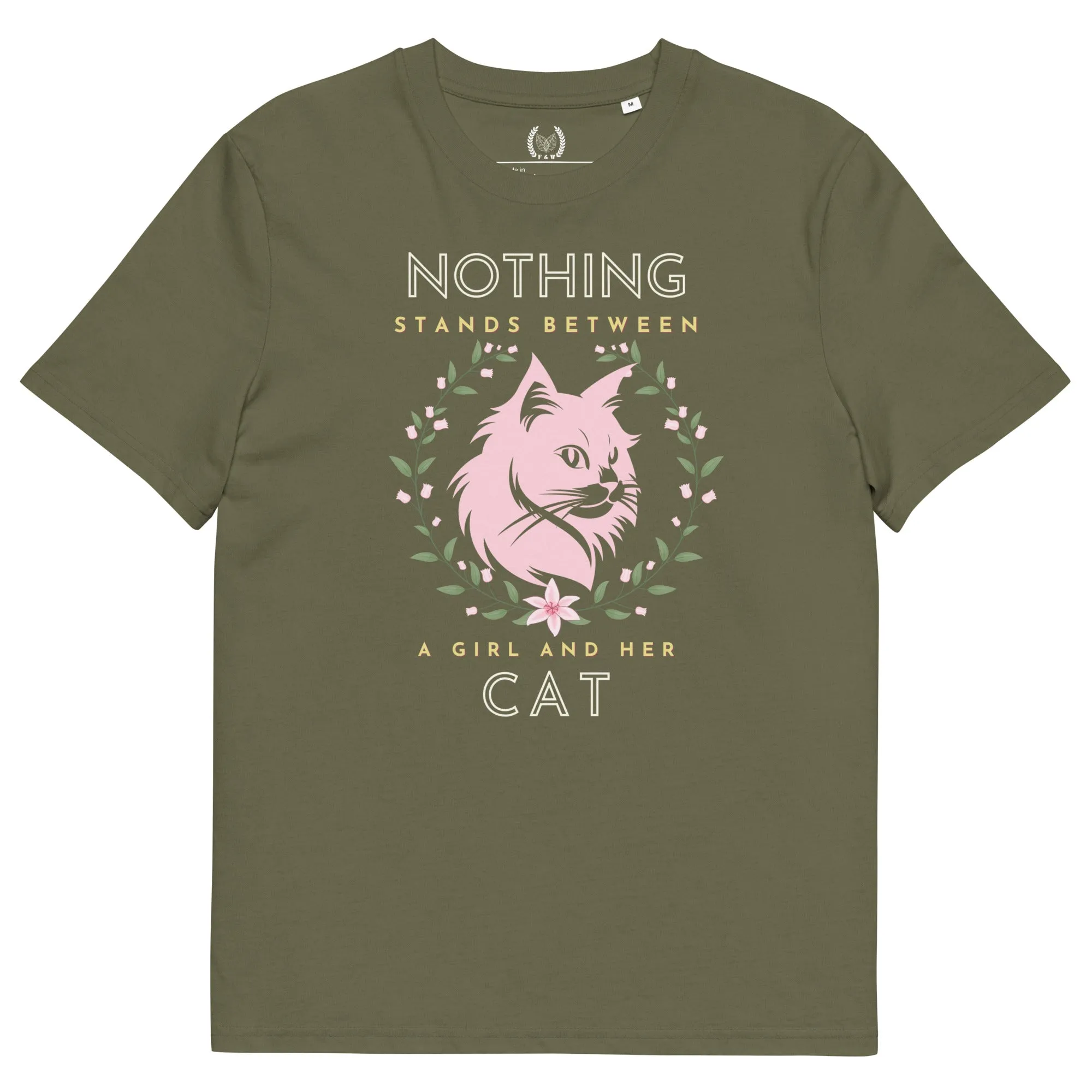 Eco-friendly t-shirt with cat print, Nothing Stands Between