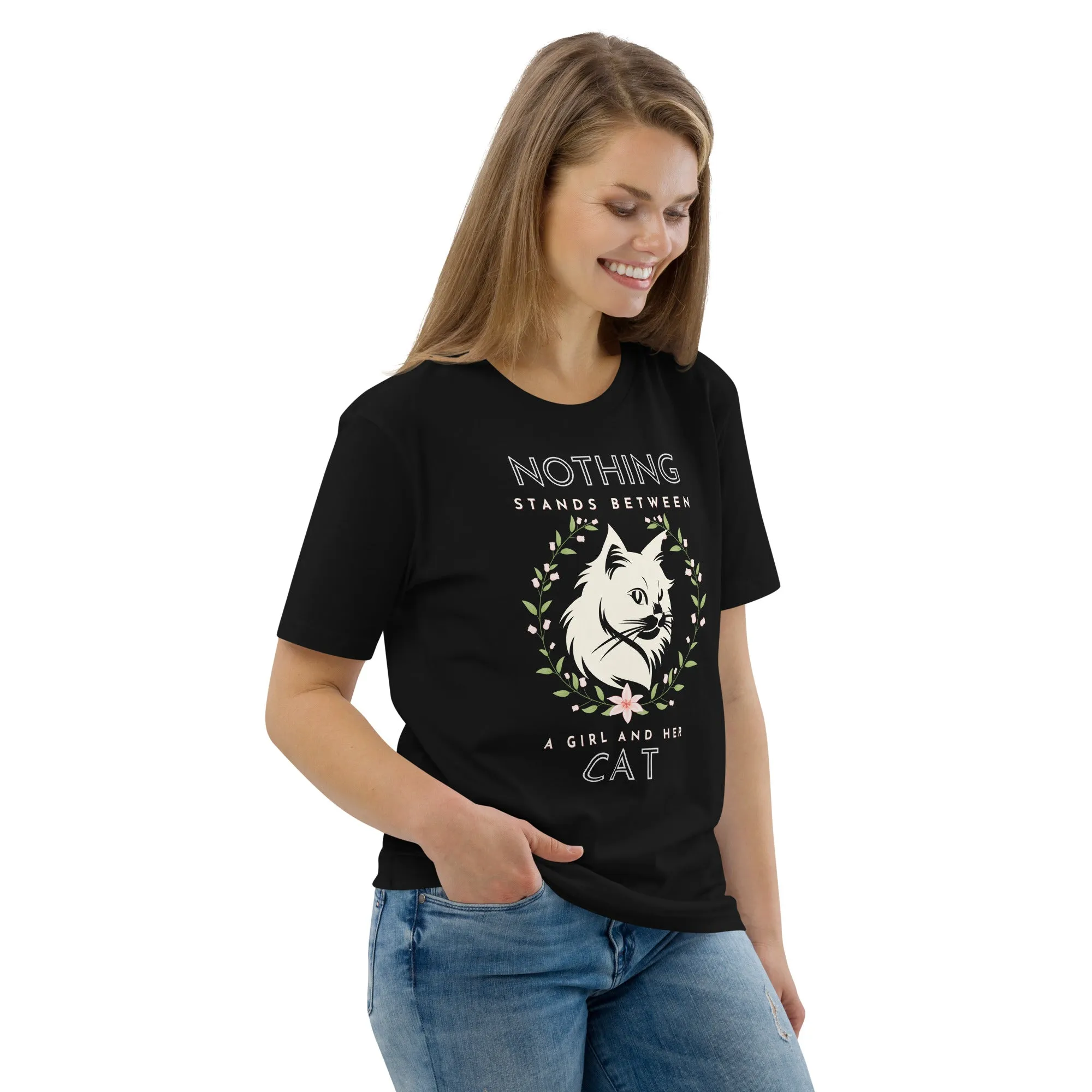 Eco-friendly t-shirt with cat print, Nothing Stands Between