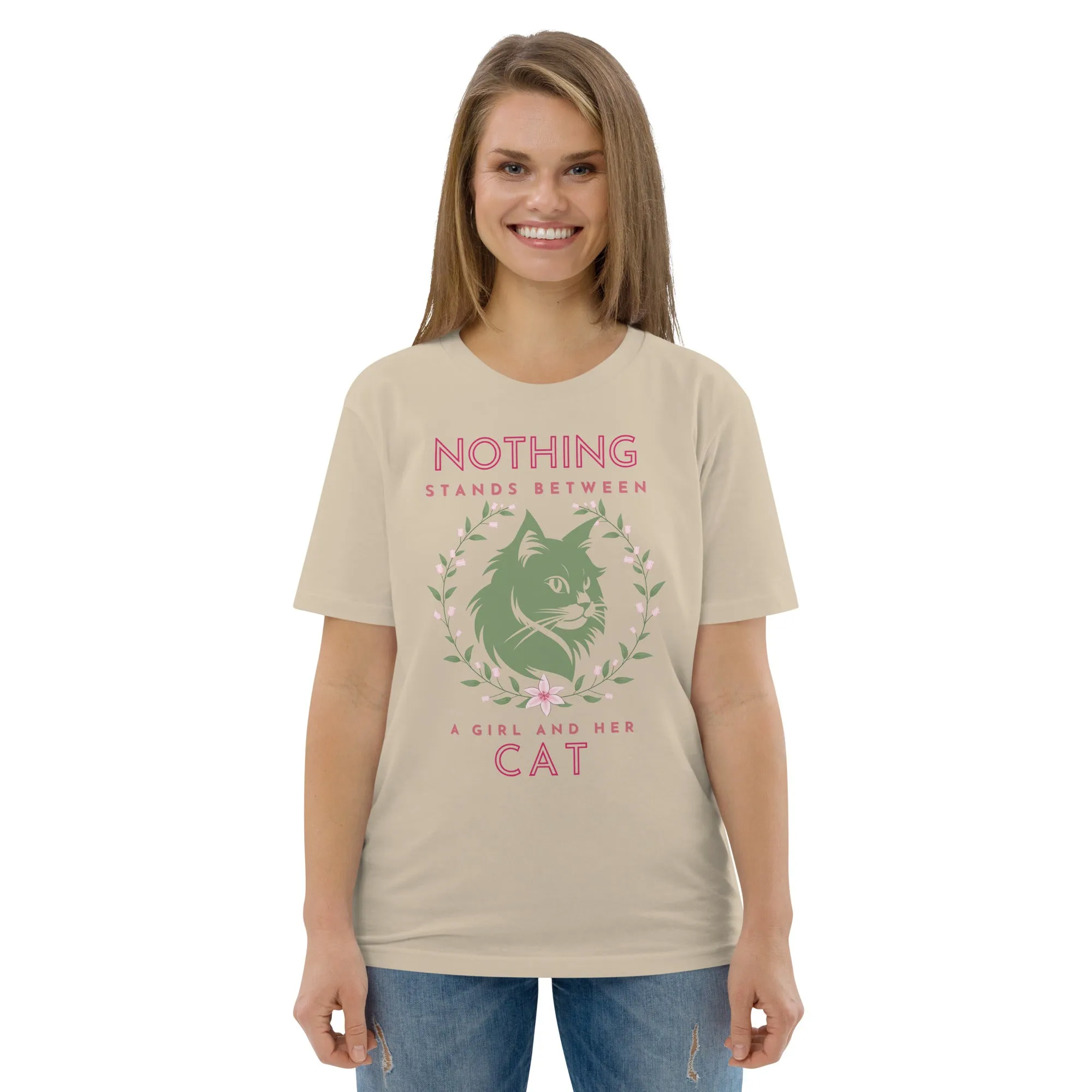 Eco-friendly t-shirt with cat print, Nothing Stands Between