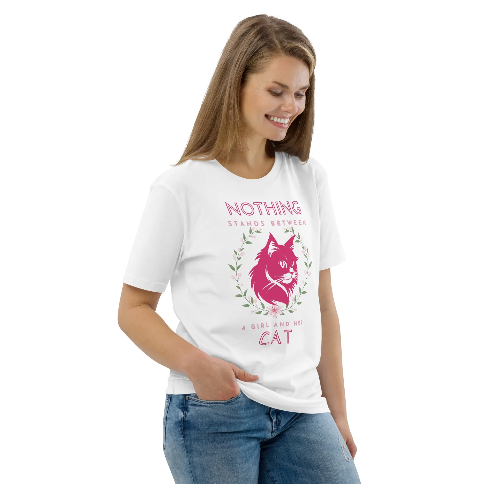 Eco-friendly t-shirt with cat print, Nothing Stands Between