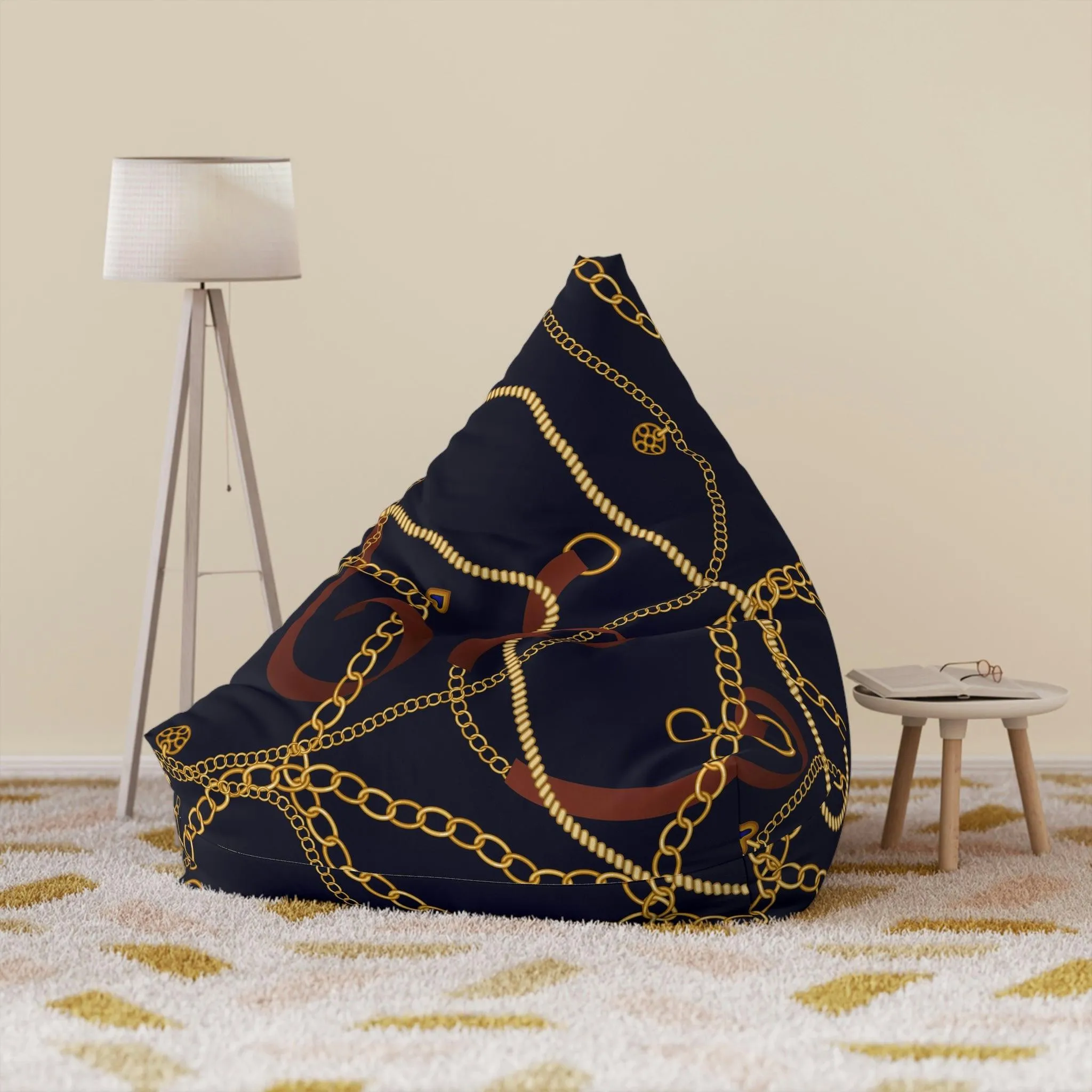 Elegant Golden Chain Bean Bag Chair Cover - Premium Edition