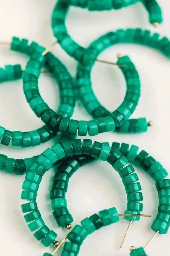 Emerald Beaded Chunky Hoop Earrings