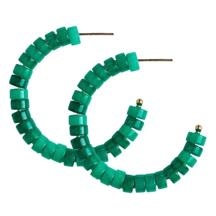 Emerald Beaded Chunky Hoop Earrings