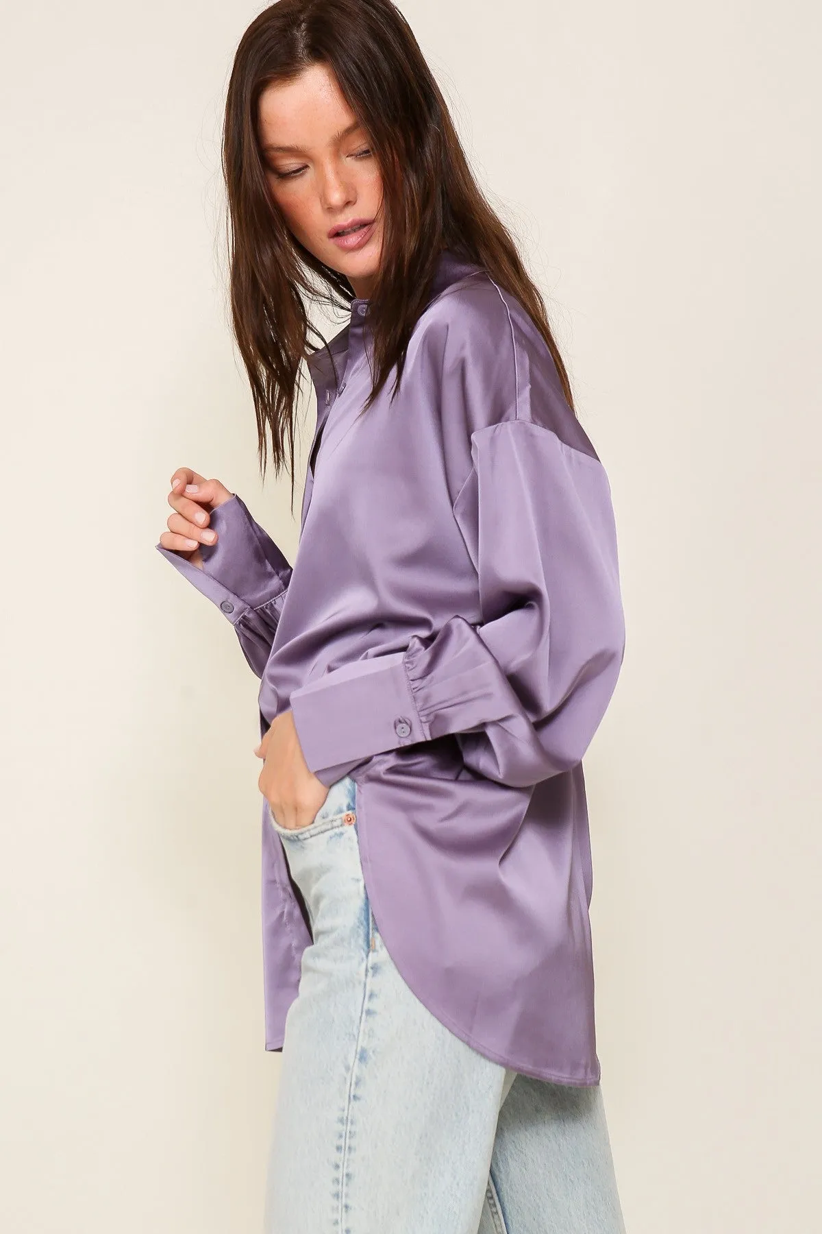 Enya Button Down Satin Oversized Top