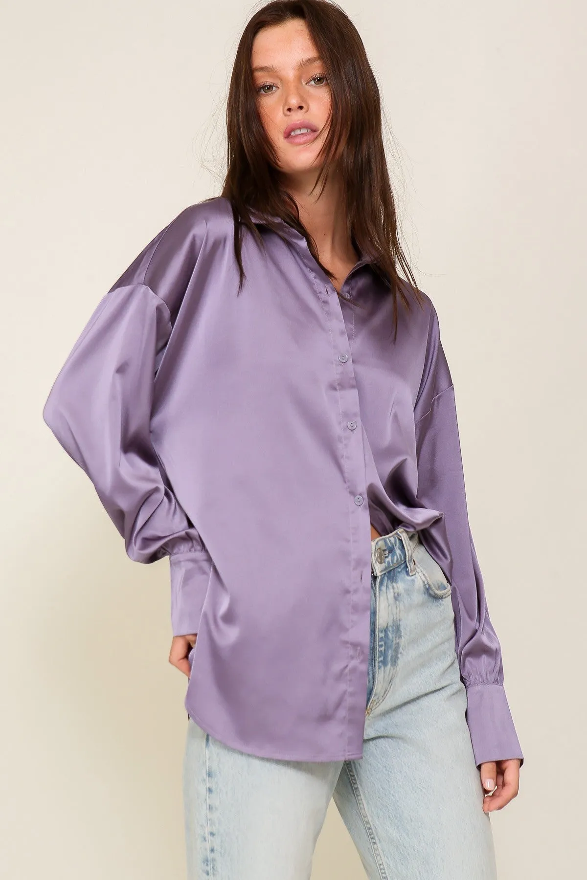 Enya Button Down Satin Oversized Top