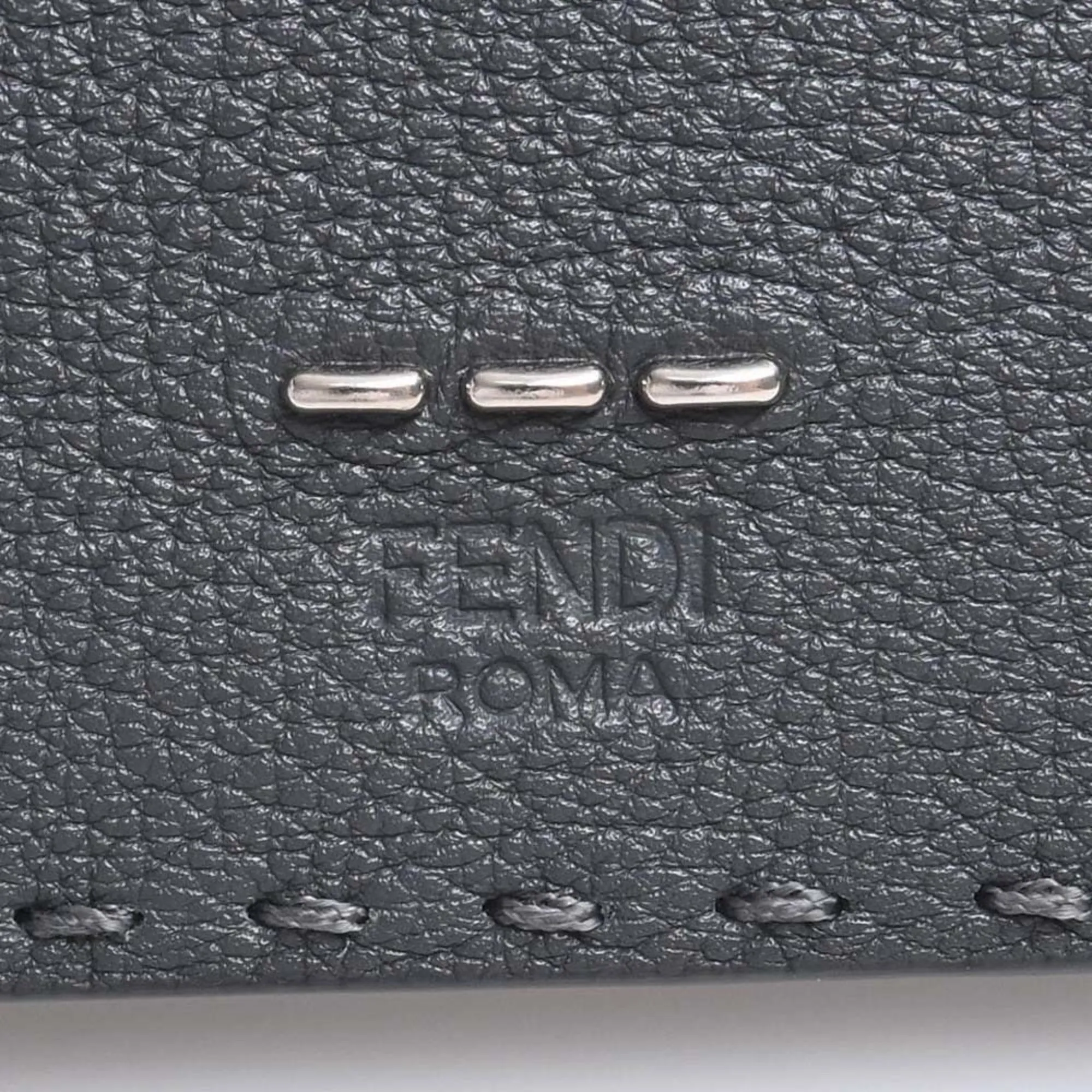 FENDI Selleria Leather Bifold Long Wallet 7M0186 Gray Men's