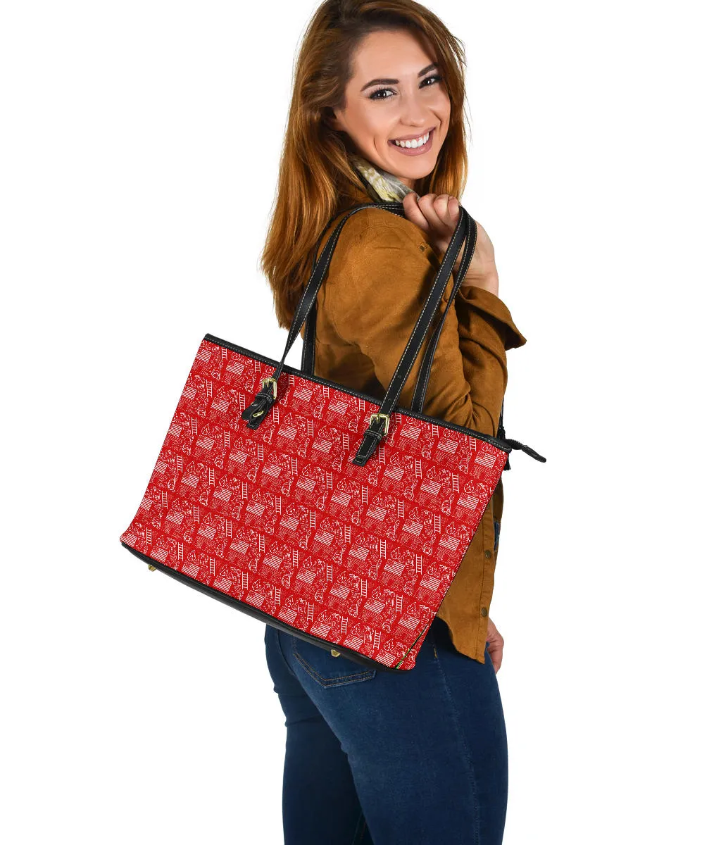 Firefighter Print Red Large PU Faux Leather Tote Bag