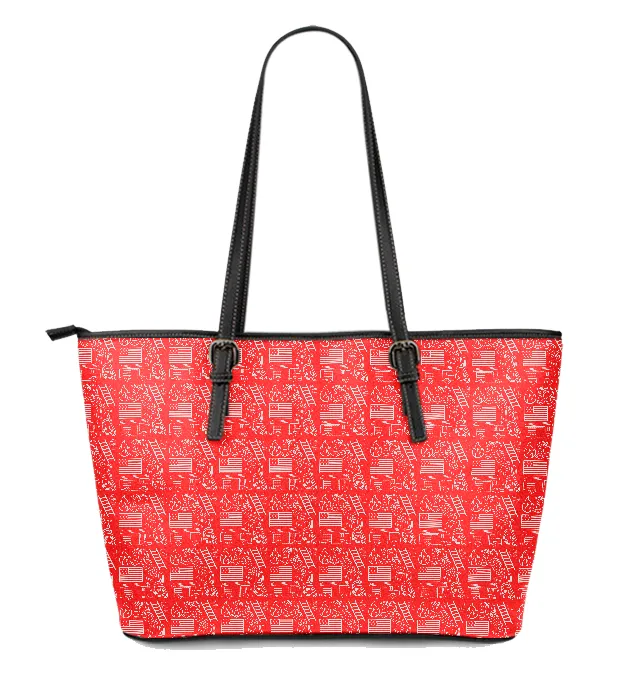 Firefighter Print Red Large PU Faux Leather Tote Bag