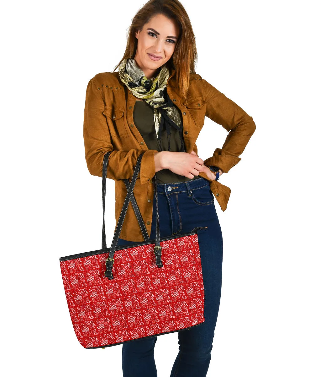 Firefighter Print Red Large PU Faux Leather Tote Bag