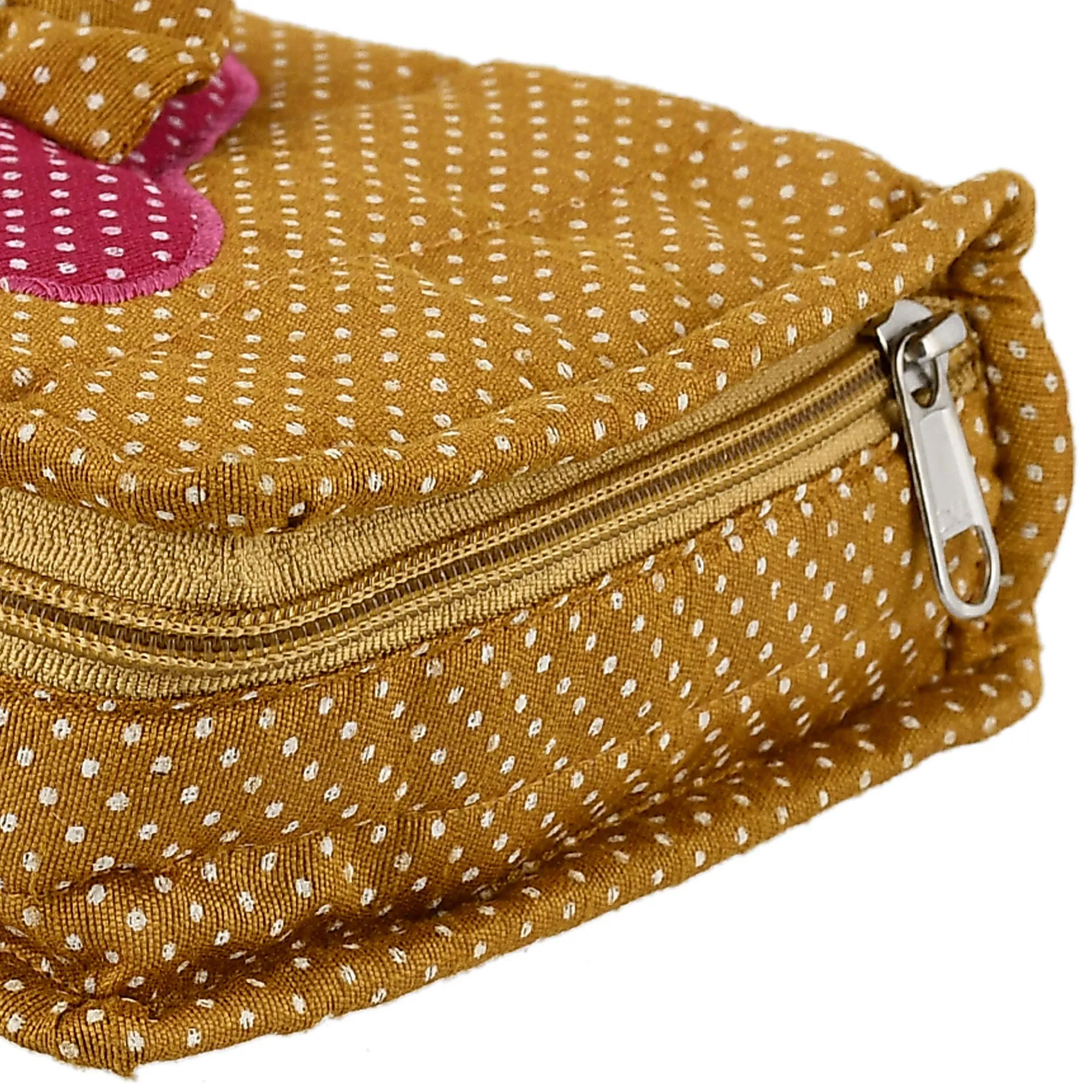 Fun Homes Cotton Multipurpose 7 Pocket Dot Printed Jewellery Storage Bag Pouch/Travel Kit Organizer (Gold)-FHUNH15439