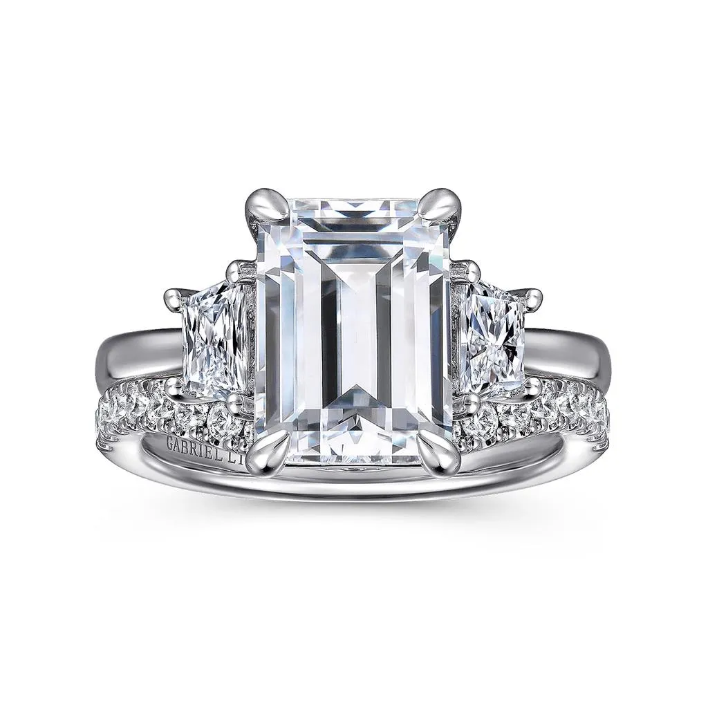 Gabriel & Co. 18K White Gold Emerald Cut Three Stone Diamond Engagement Ring