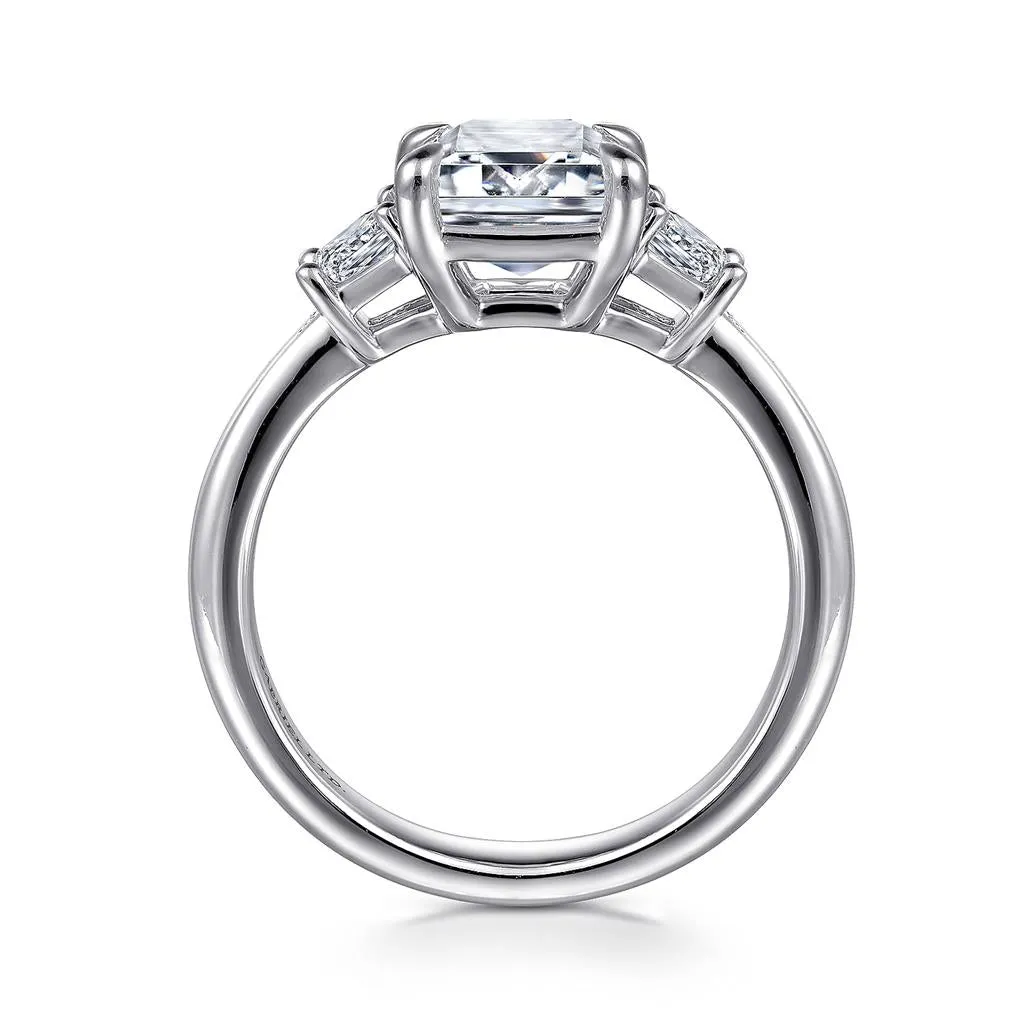 Gabriel & Co. 18K White Gold Emerald Cut Three Stone Diamond Engagement Ring