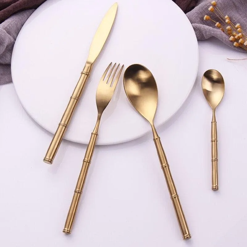 Gold Bamboo Stainless Steel Luxury Flatware