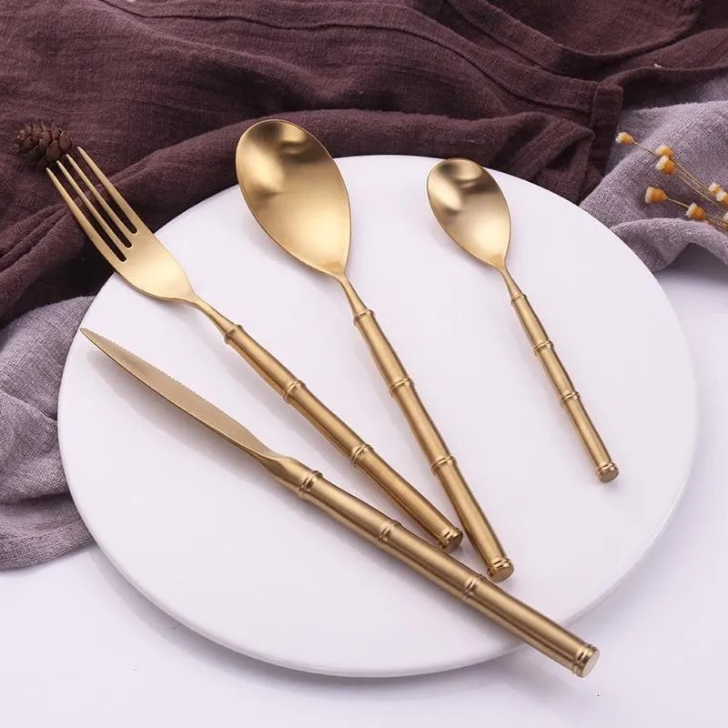 Gold Bamboo Stainless Steel Luxury Flatware