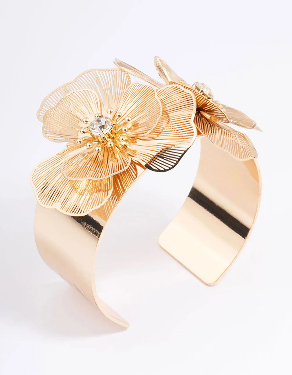 Gold Double Flower Wide Wrist Cuff