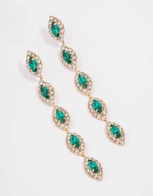 Gold Halo Green Marquise Drop Earrings