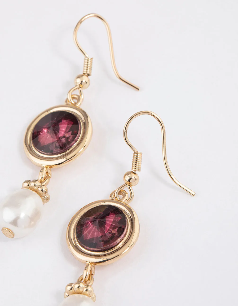 Gold Round Stone Pearly Drop Earrings