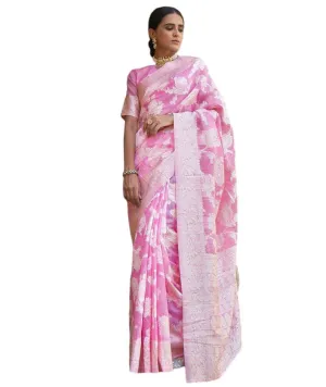 Gorgeous Ethnic Pink Linen Saree