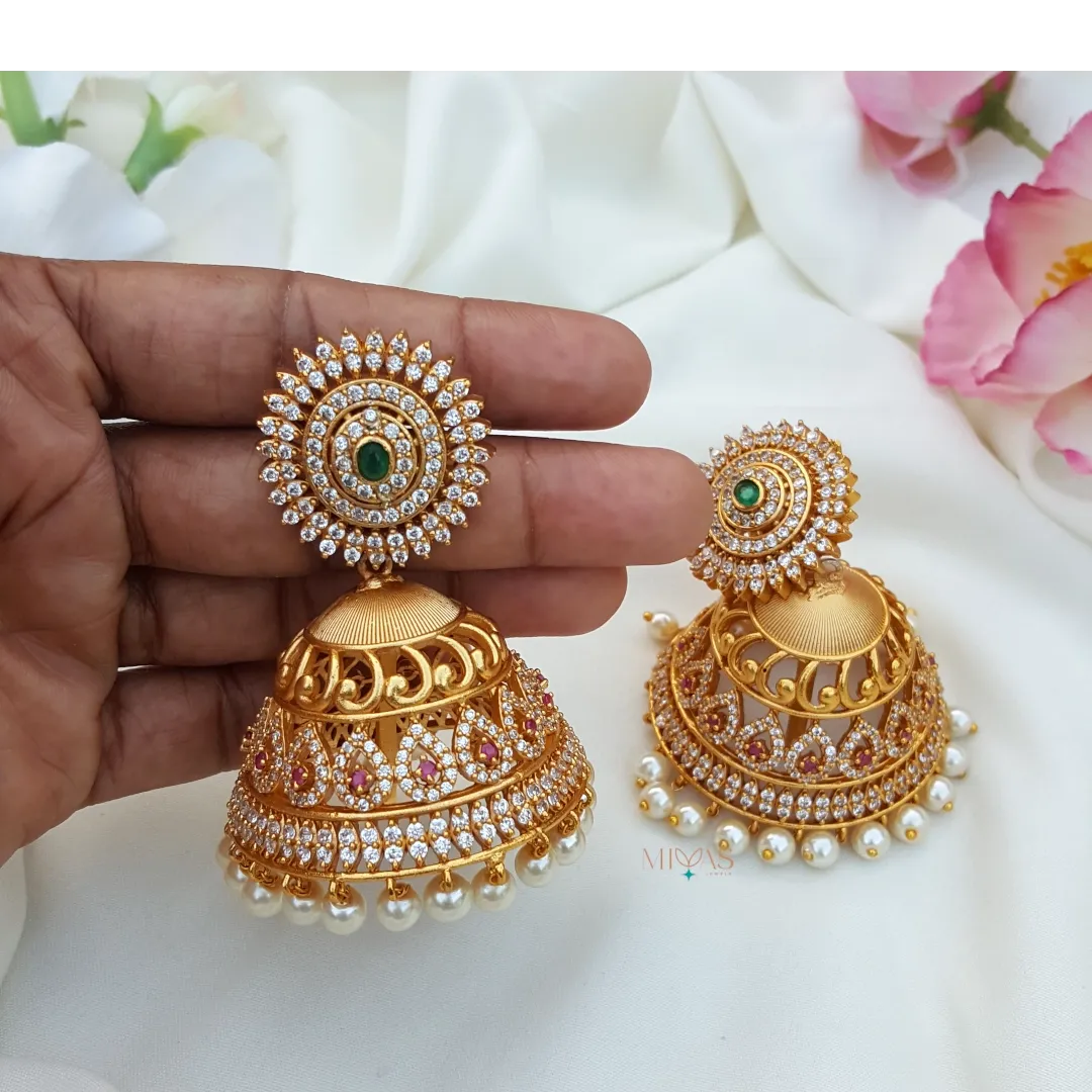 Gorgeous Matt Finish with AD Stone Jhumka