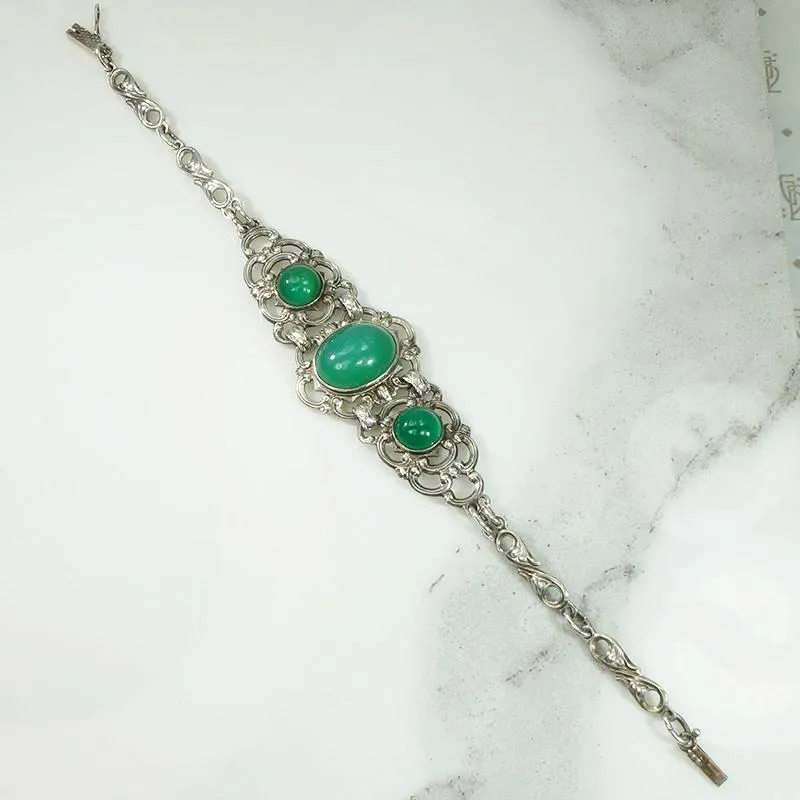 Gorgeous Silver and Chrysoprase 800 Silver Bracelet