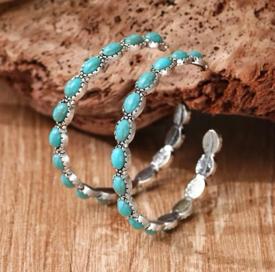 Gorgeous Turquoise and Silver Hoops