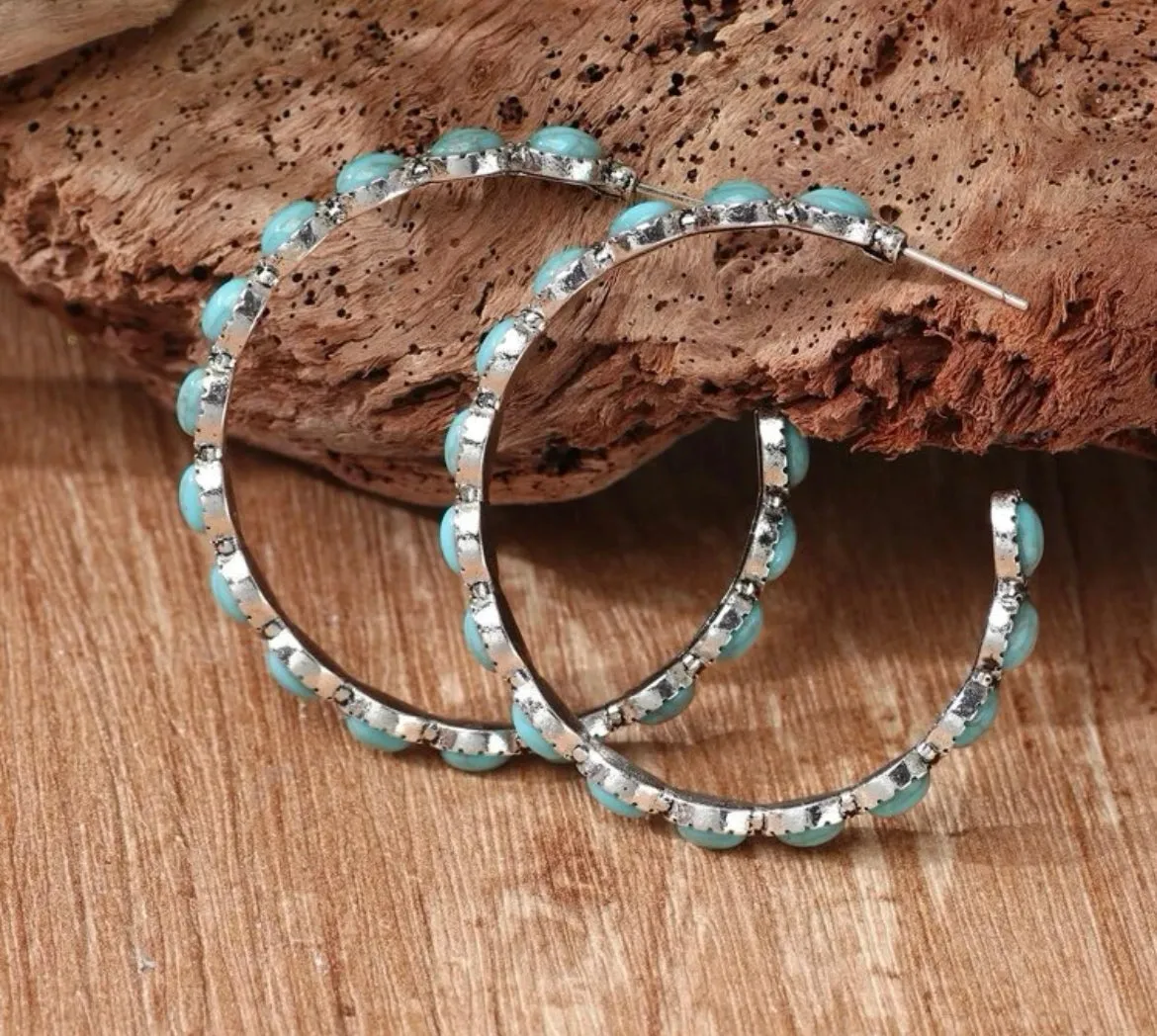 Gorgeous Turquoise and Silver Hoops