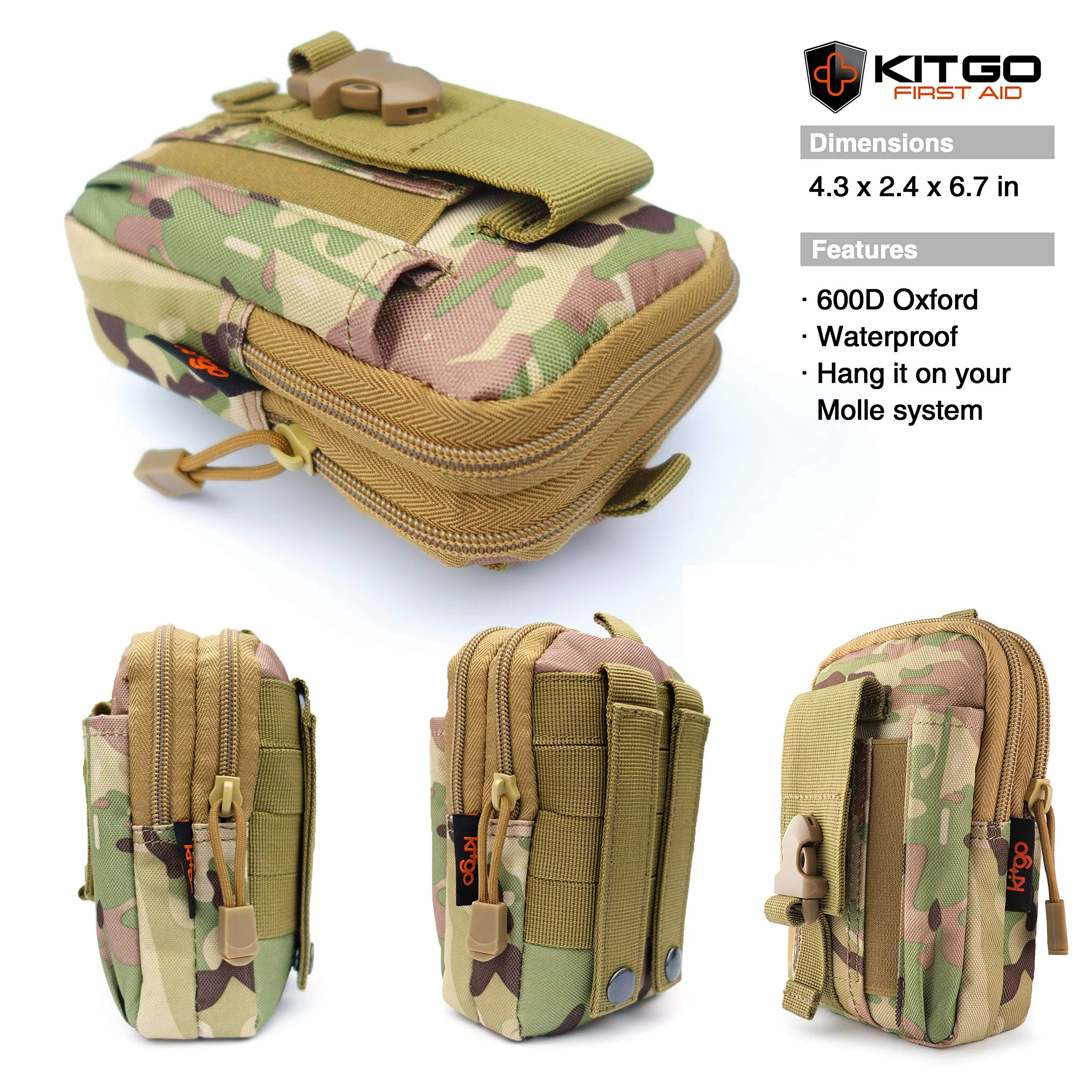 Kitgo Emergency Survival Gear and Medical First Aid Kit - IFAK Outdoor Adventure Camping Hiking Military Essential - Pro Compass, Fire Starter, CAT Tourniquet, Flashlight and More