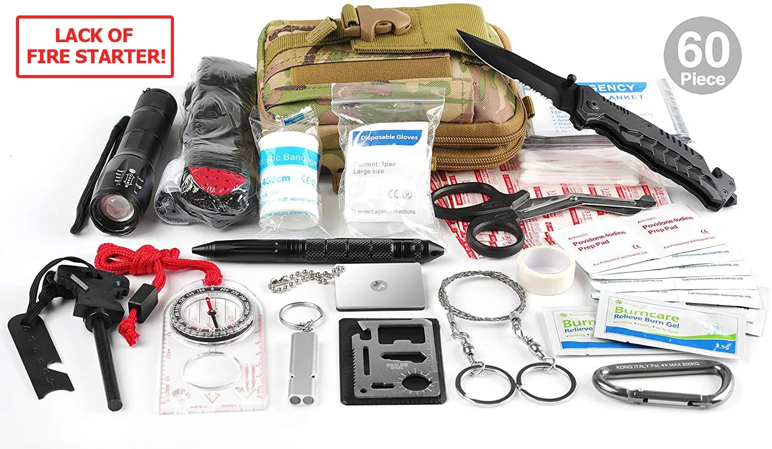 Kitgo Emergency Survival Gear and Medical First Aid Kit - IFAK Outdoor Adventure Camping Hiking Military Essential - Pro Compass, Fire Starter, CAT Tourniquet, Flashlight and More