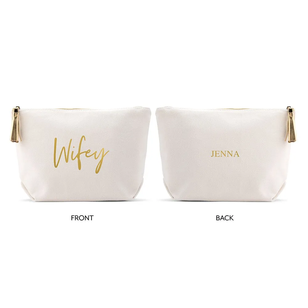 LARGE PERSONALIZED CANVAS MAKEUP & TOILETRY BAG FOR  WOMEN -  WIFEY SCRIPT