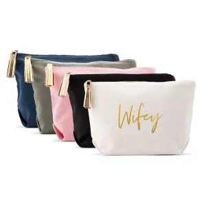 LARGE PERSONALIZED CANVAS MAKEUP & TOILETRY BAG FOR  WOMEN -  WIFEY SCRIPT