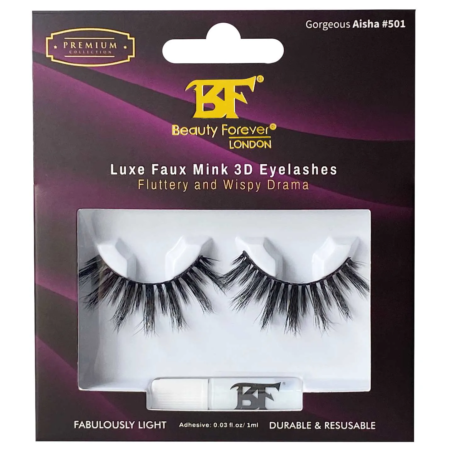 Luxe Faux Mink 3D Eyelashes - Gorgeous Aisha #501 (Fluttery and Wispy Drama)