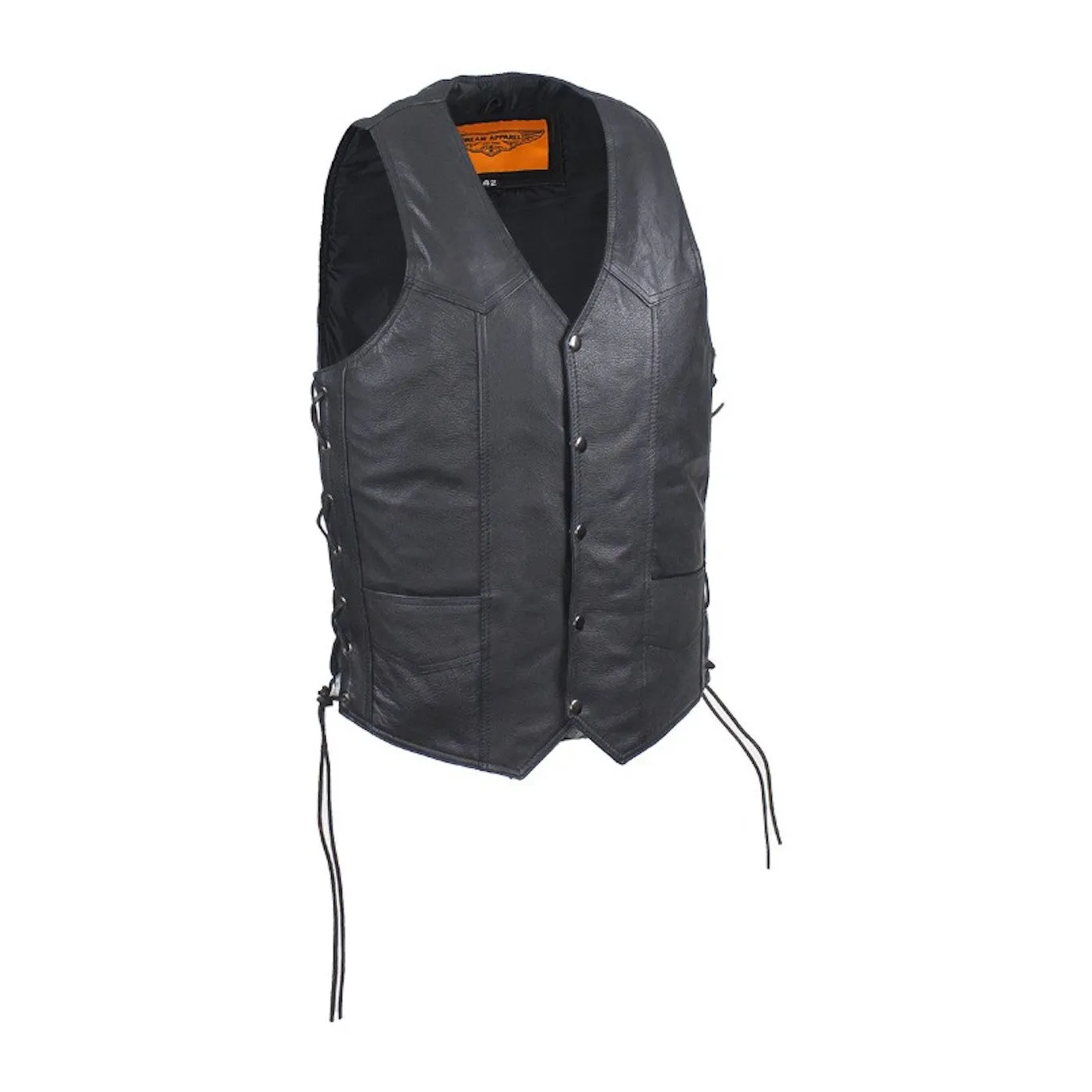 Mens Naked Leather Motorcycle Club Vest With Concealed Carry On Both Sides