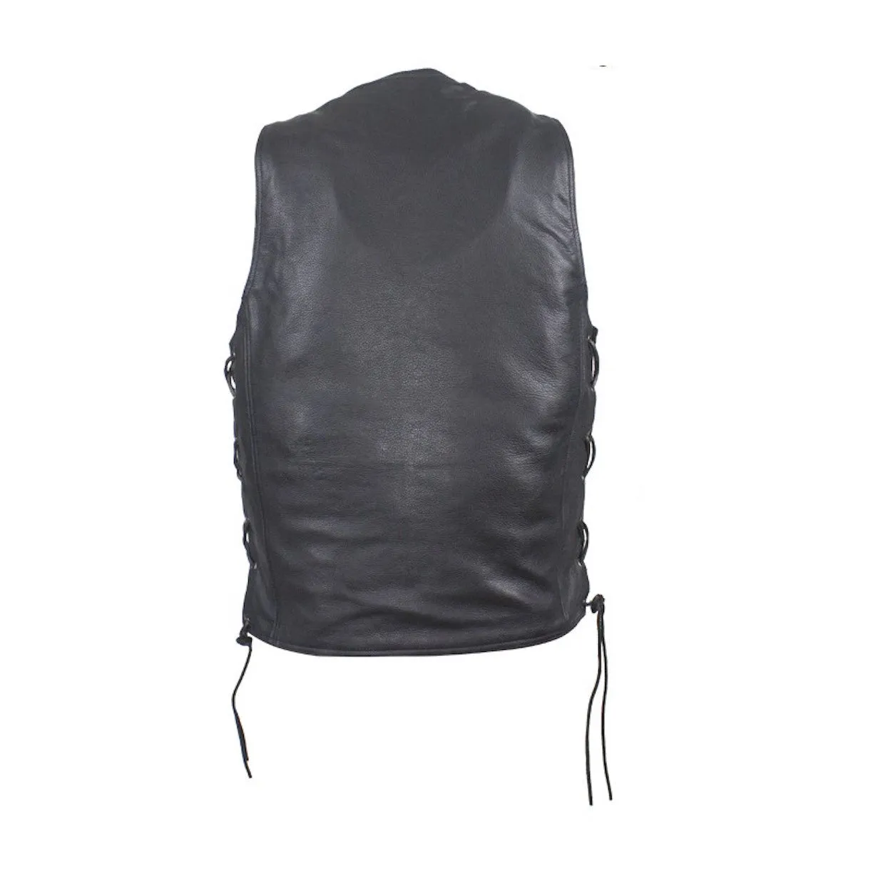 Mens Naked Leather Motorcycle Club Vest With Concealed Carry On Both Sides