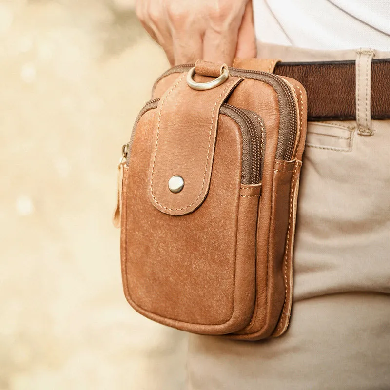 Men's Retro Classic Leather EDC Messenger Shoulder Bag Business Waist Bag Phone Bag