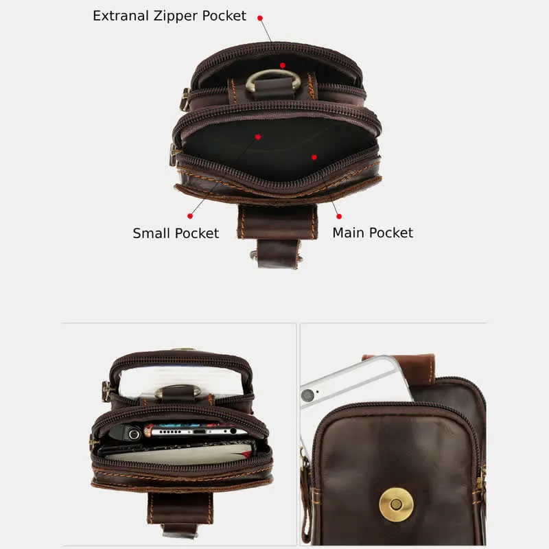 Men's Retro Classic Leather EDC Messenger Shoulder Bag Business Waist Bag Phone Bag