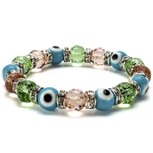 Multicolor Evil Eye Glass Bracelet with Cubic Zirconia Crystals