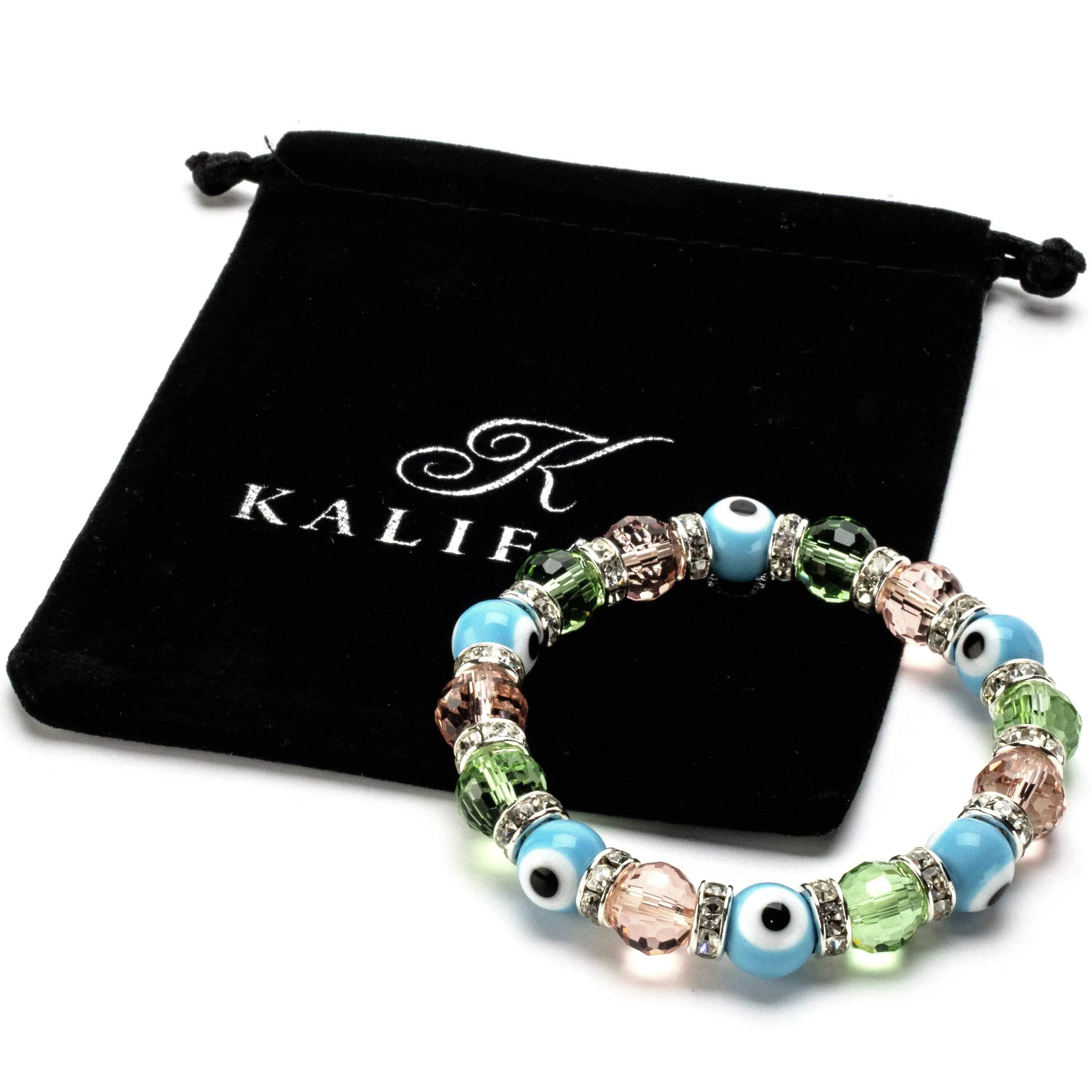 Multicolor Evil Eye Glass Bracelet with Cubic Zirconia Crystals