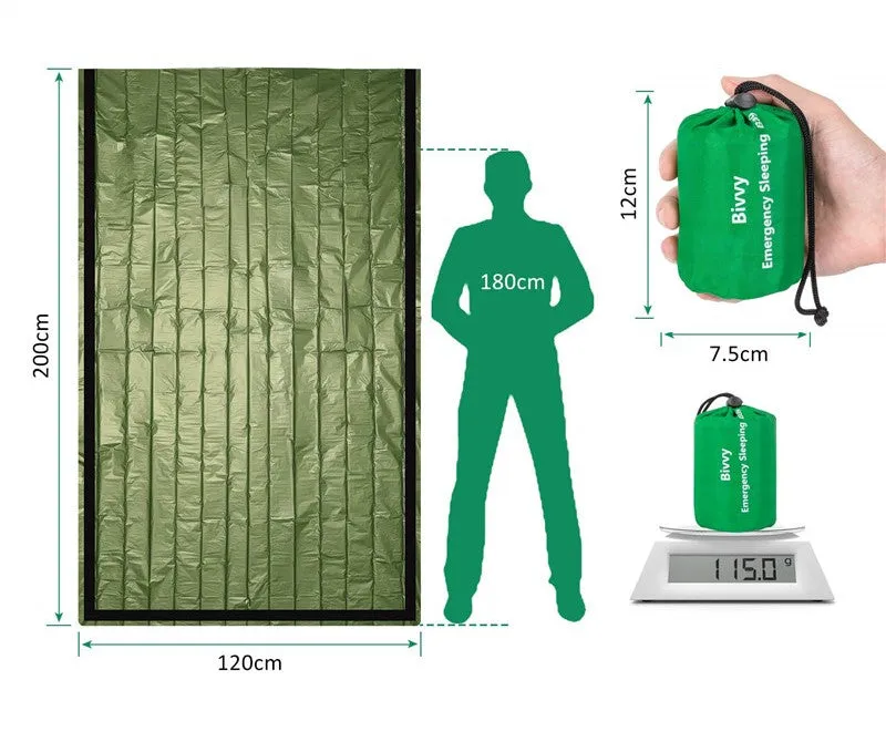 Mylar Standby Sleeping Bag Waterproof Reusable Carabiner Whistle Bag