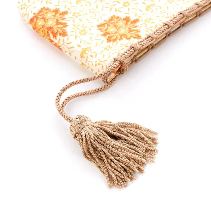 Nishijin-ori Small Drawstring Bag - Flower and Arabesque Pattern / White -,  Made in Kyoto, Japan,  Japanese traditional craft purse