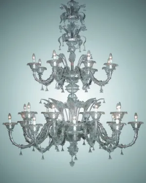 Opulent Clear Murano Glass 24 Light Chandelier