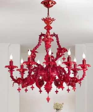 Opulent Red Murano Glass 9 Light Chandelier