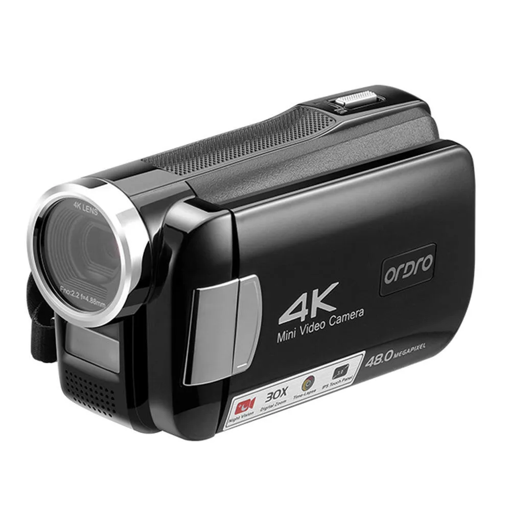 ORDRO AC2 4K Digital Video Camera Camcorder DV Recorder 48MP 30X Digital Zoom IR Night Vision 3.0 Inch IPS Touchscreen with Battery Remote Control Carry Bag