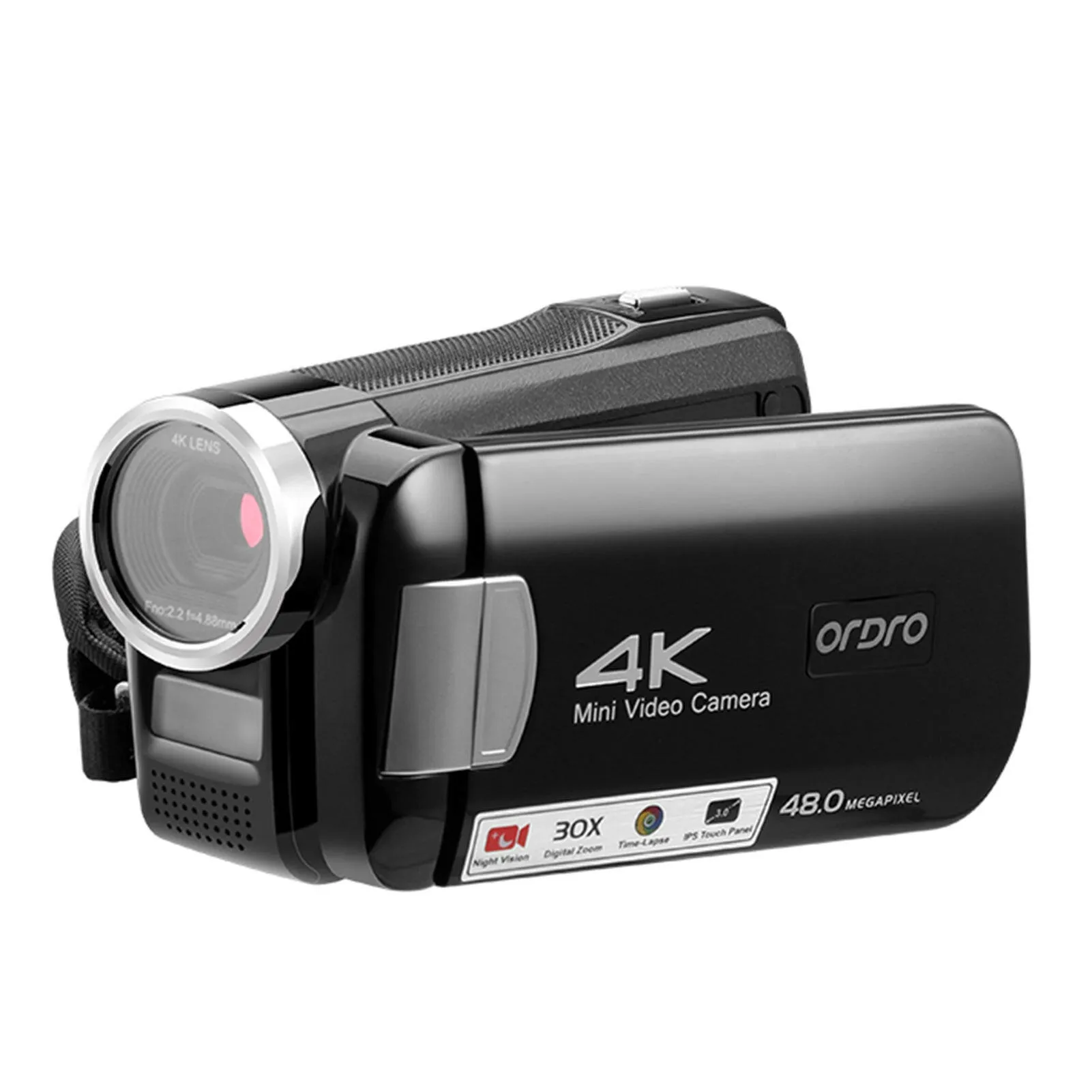 ORDRO AC2 4K Digital Video Camera Camcorder DV Recorder 48MP 30X Digital Zoom IR Night Vision 3.0 Inch IPS Touchscreen with Battery Remote Control Carry Bag