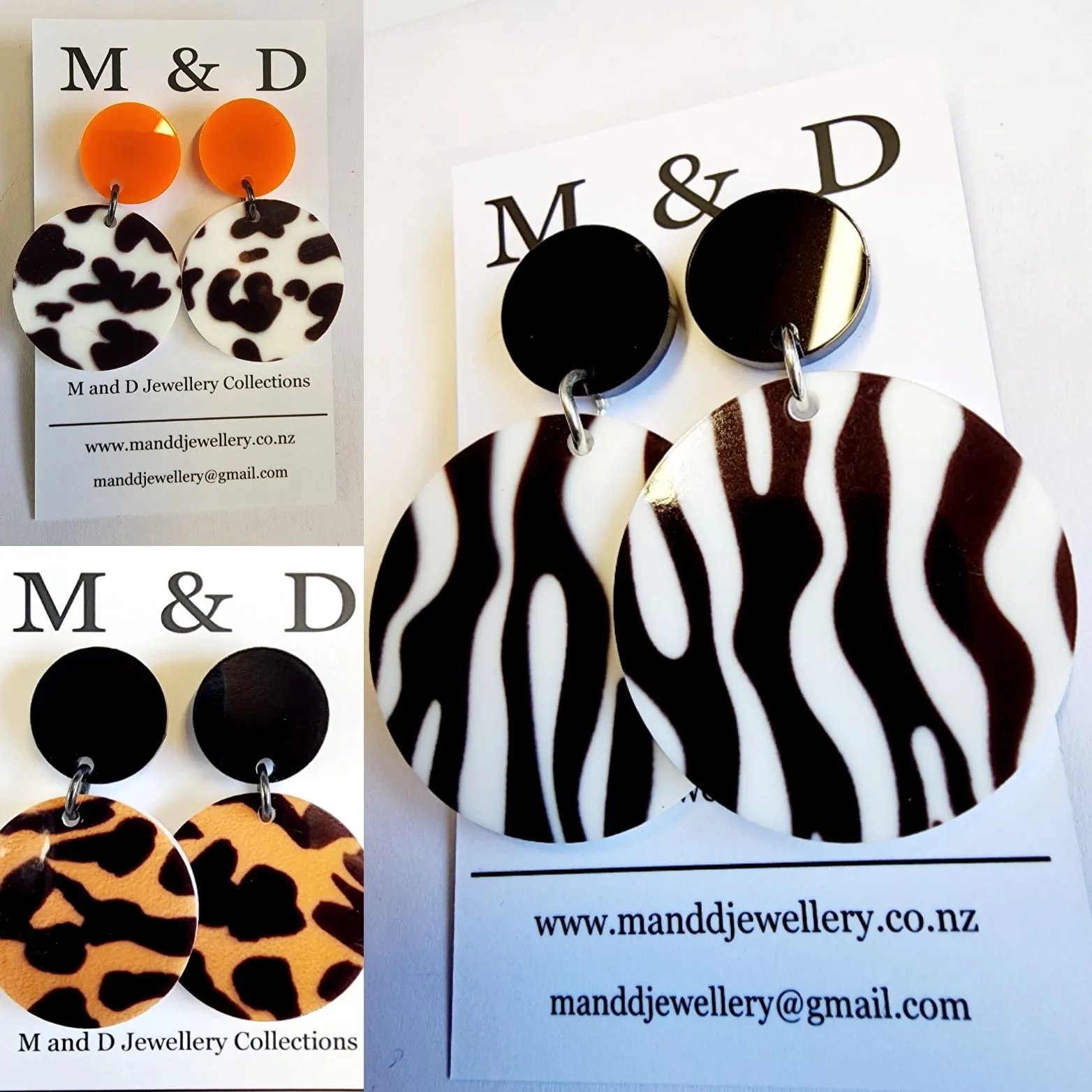 Patterned Animal Disc Stud Dangle Earrings